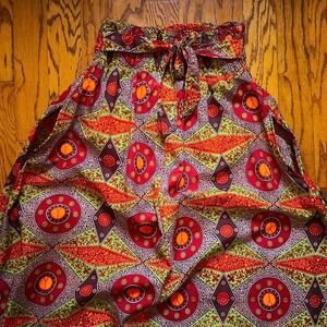 Boho African Wax Print Maxi Skirt w Pockets OS